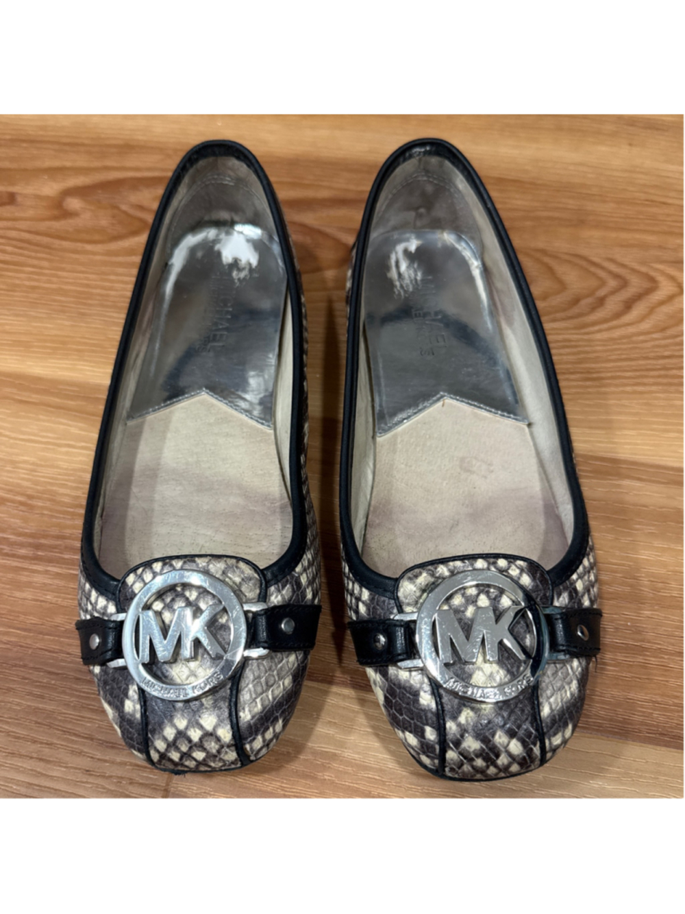 Women's Michael Kors Snakeskin Print Flats, Beige and Black size 6